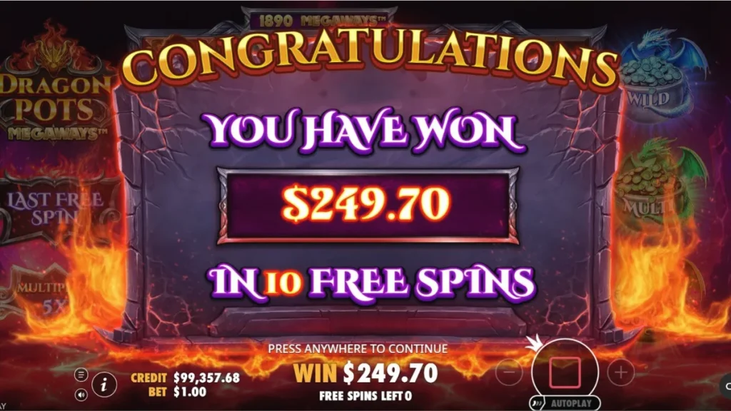 Tampilan visual slot Dragon Pots Megaways dengan latar belakang gua naga yang membara.