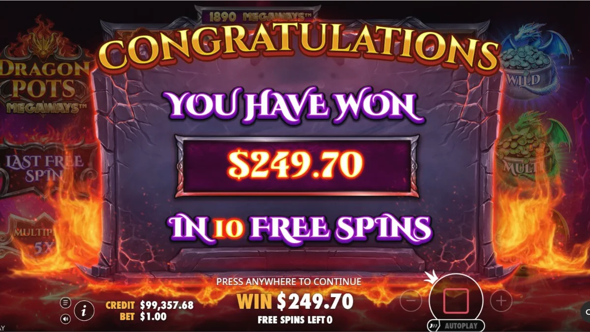 Tampilan visual slot Dragon Pots Megaways dengan latar belakang gua naga yang membara.
